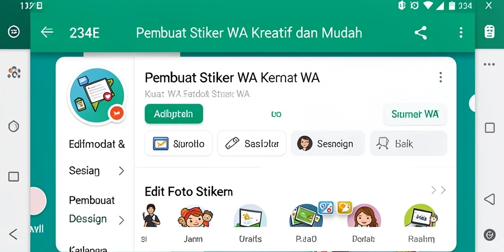 Tampilan antarmuka 234E untuk membuat stiker WA yang menarik.