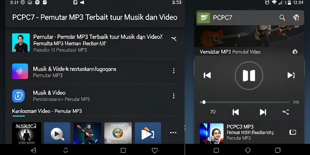 Tampilan antarmuka aplikasi PCPC7 dengan fitur Pemutar MP3 yang menarik.